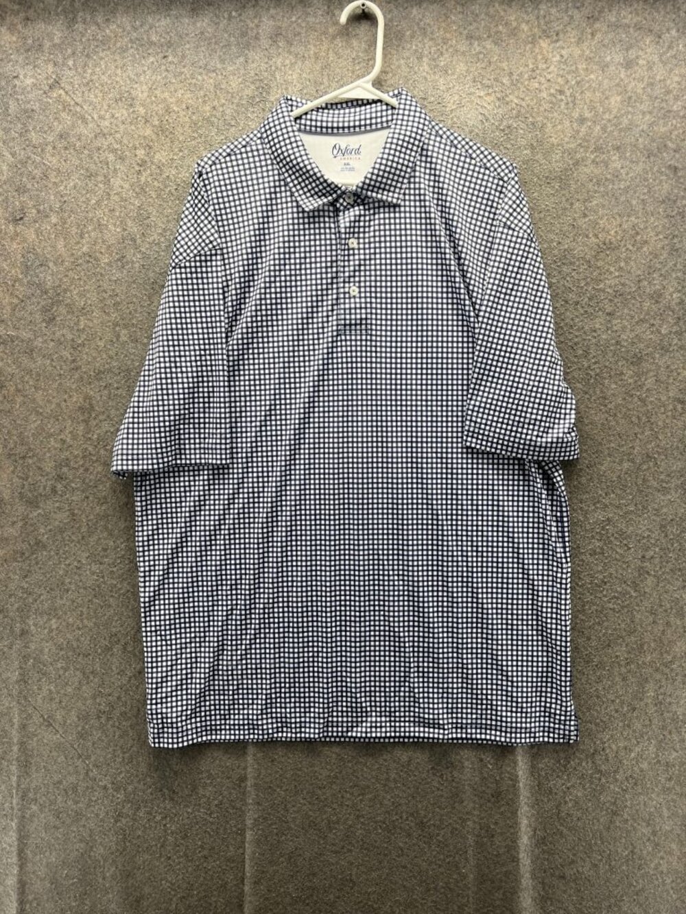 Oxford America Polo Shirt Men 2XL Blue Check Lightweight Jersey Polyester Casual